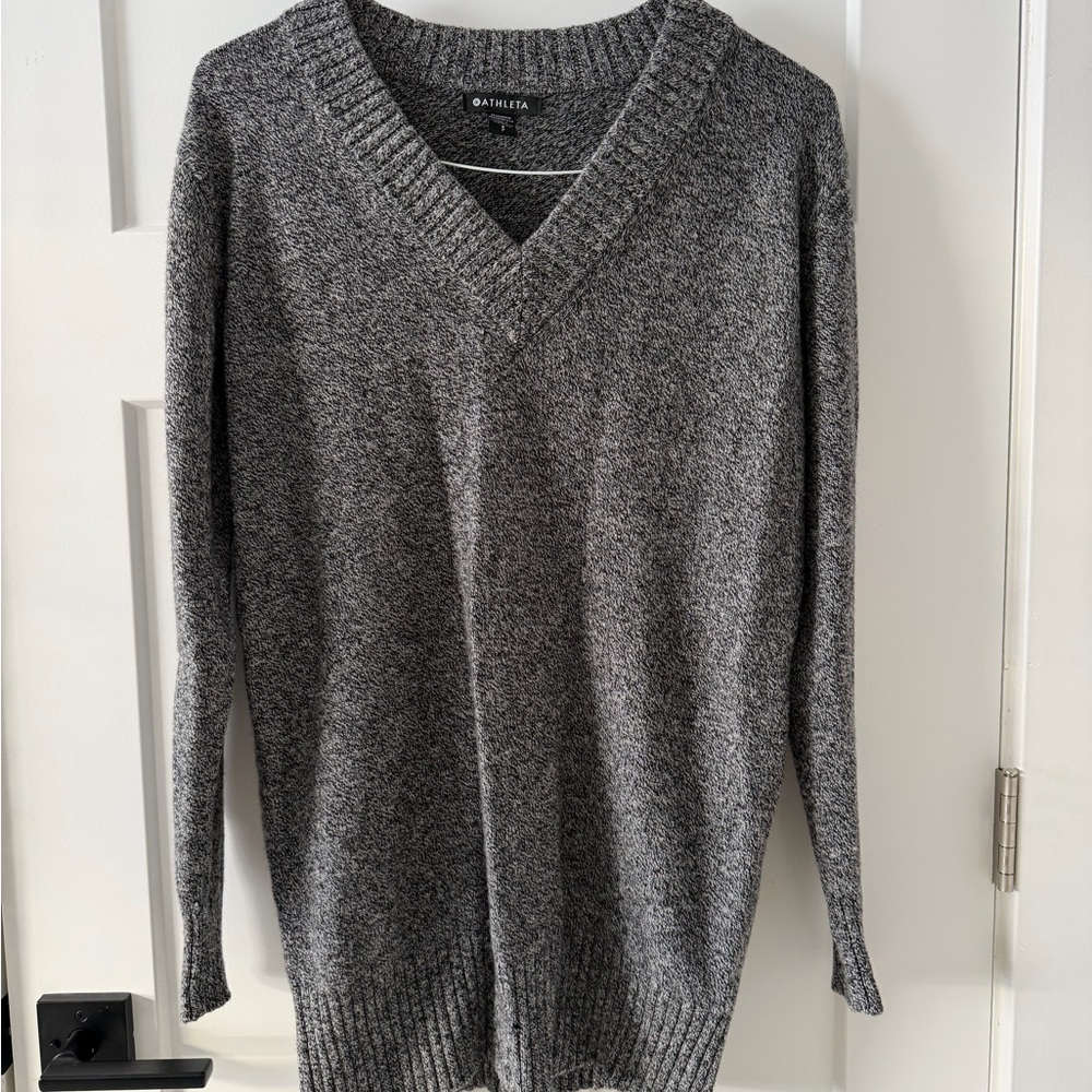 Athleta Cashmere Vital V-neck Tunic Sweater (Heather Gray | L)